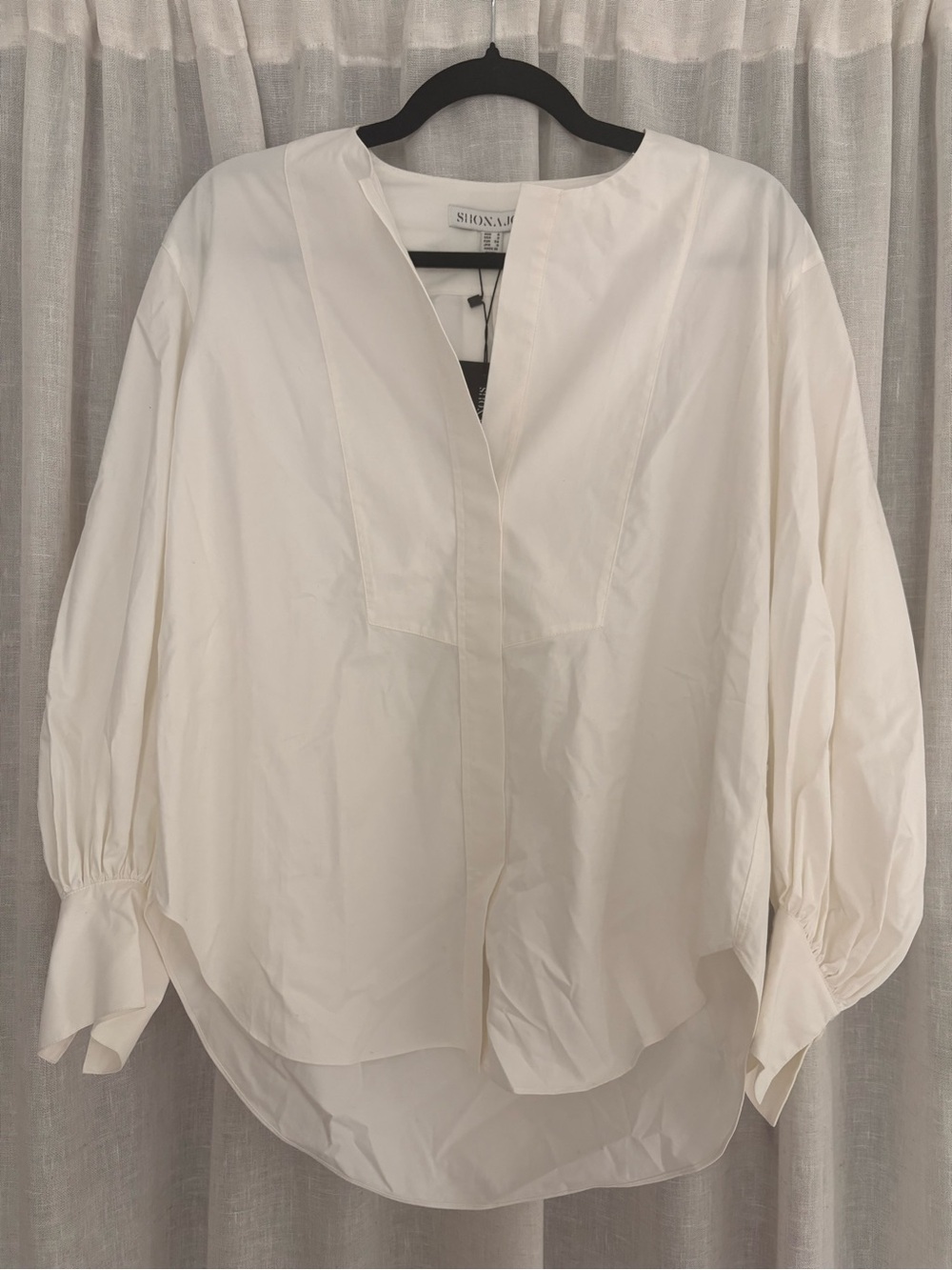 Shona Joy Ivory Split-Neck Balloon-Sleeve Top